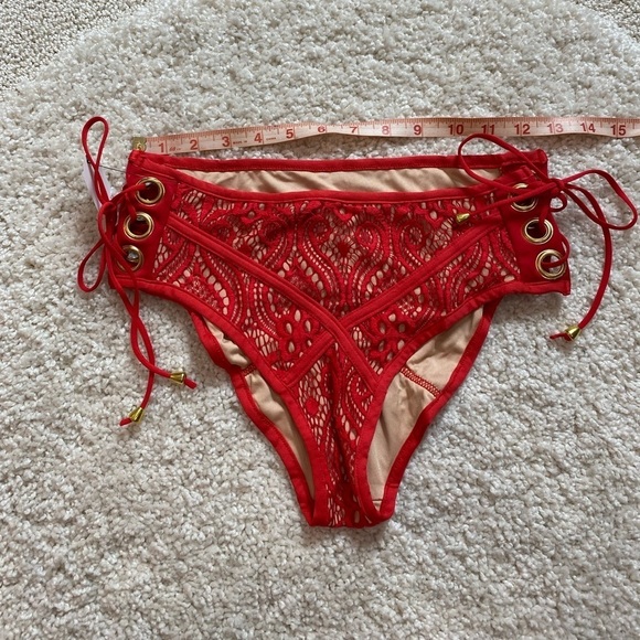 Red bikini size small lace design high rise high waist New NWT - Picture 10 of 13